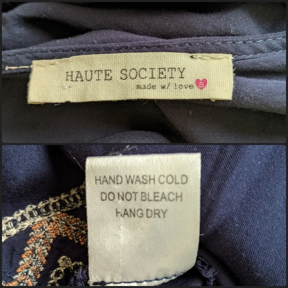 Jenna Hansen Navy Blue Embroidered‎ Fringe Hem Cami Tank Top Boho Festival XS